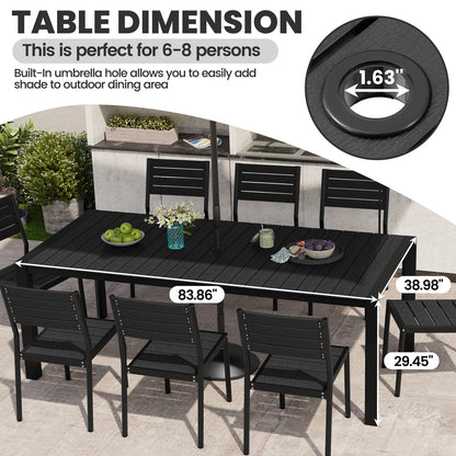 Crestlive Products Patio Dining Table with Umbrella Hole For 6-8 People