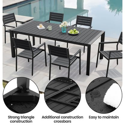 Crestlive Products 7-Piece Outdoor Patio Dining Set with Rectangle Table, Umbrella Hole, and Stackable Chairs