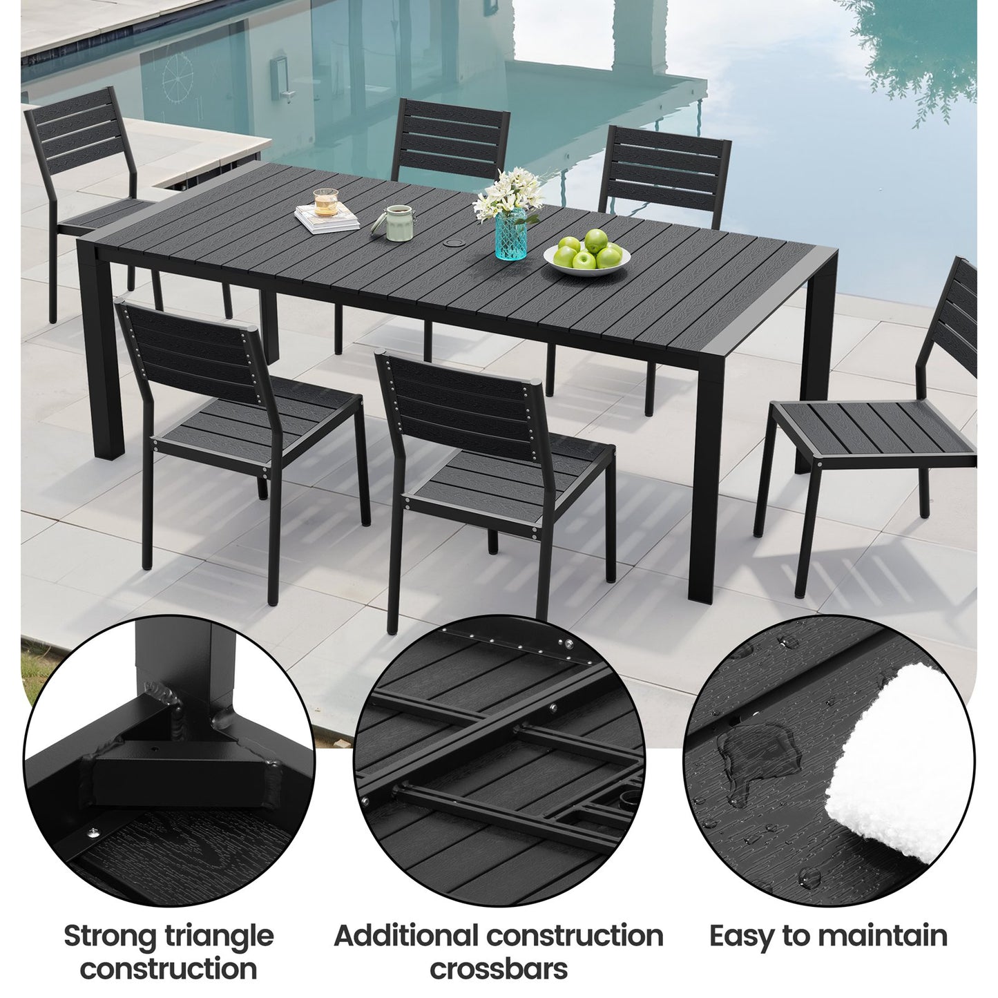 Crestlive Products Outdoor Patio Aluminum Dining Table with Stackable Chairs