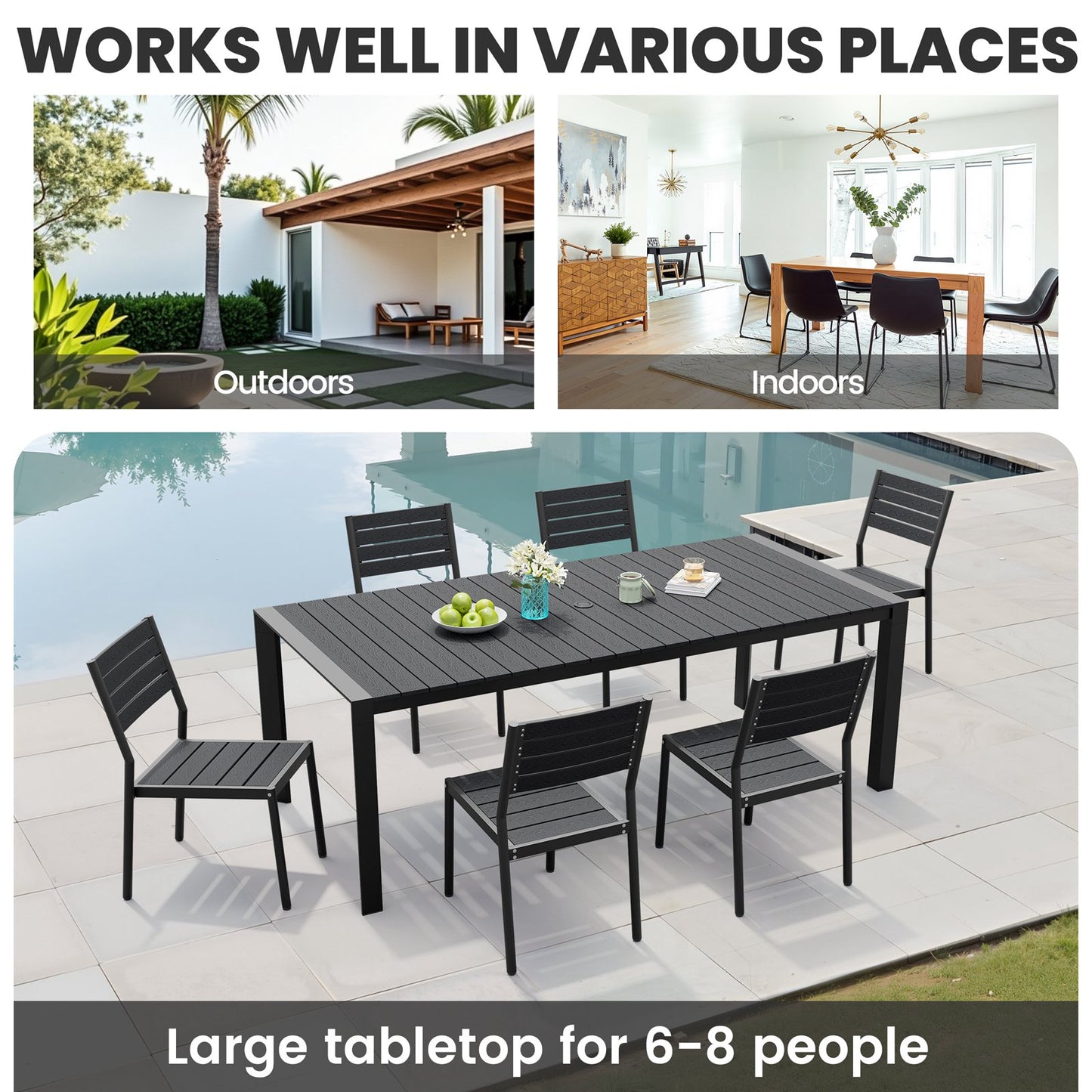 Crestlive Products Outdoor Patio Aluminum Dining Table with Stackable Chairs