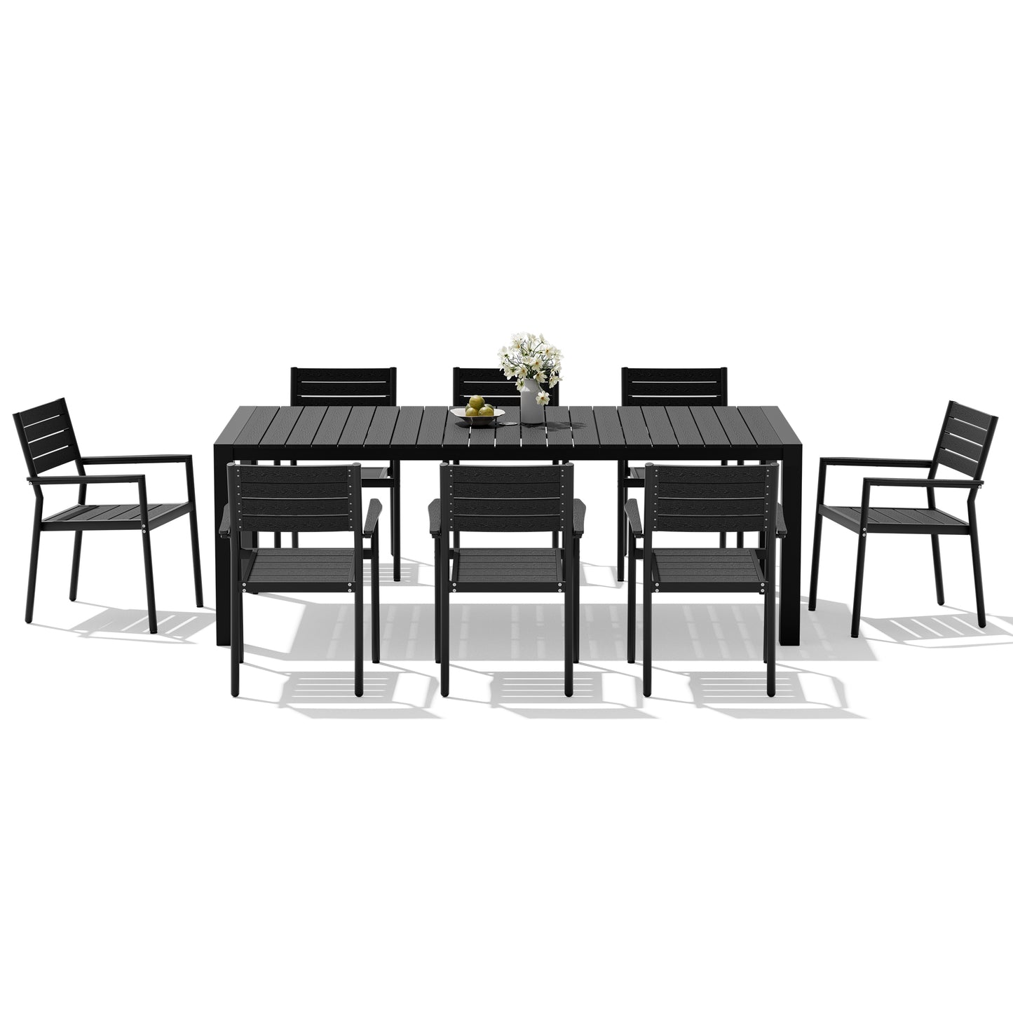 Crestlive Products Rectangular Aluminum Outdoor Dining Table with Umbrella Hole with Outdoor Stackable Dining Chair