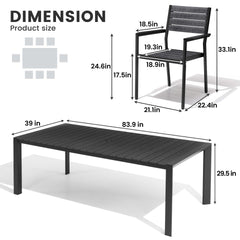 Aluminum Outdoor Dining Set with Umbrella Hole & Stackable Chairs
