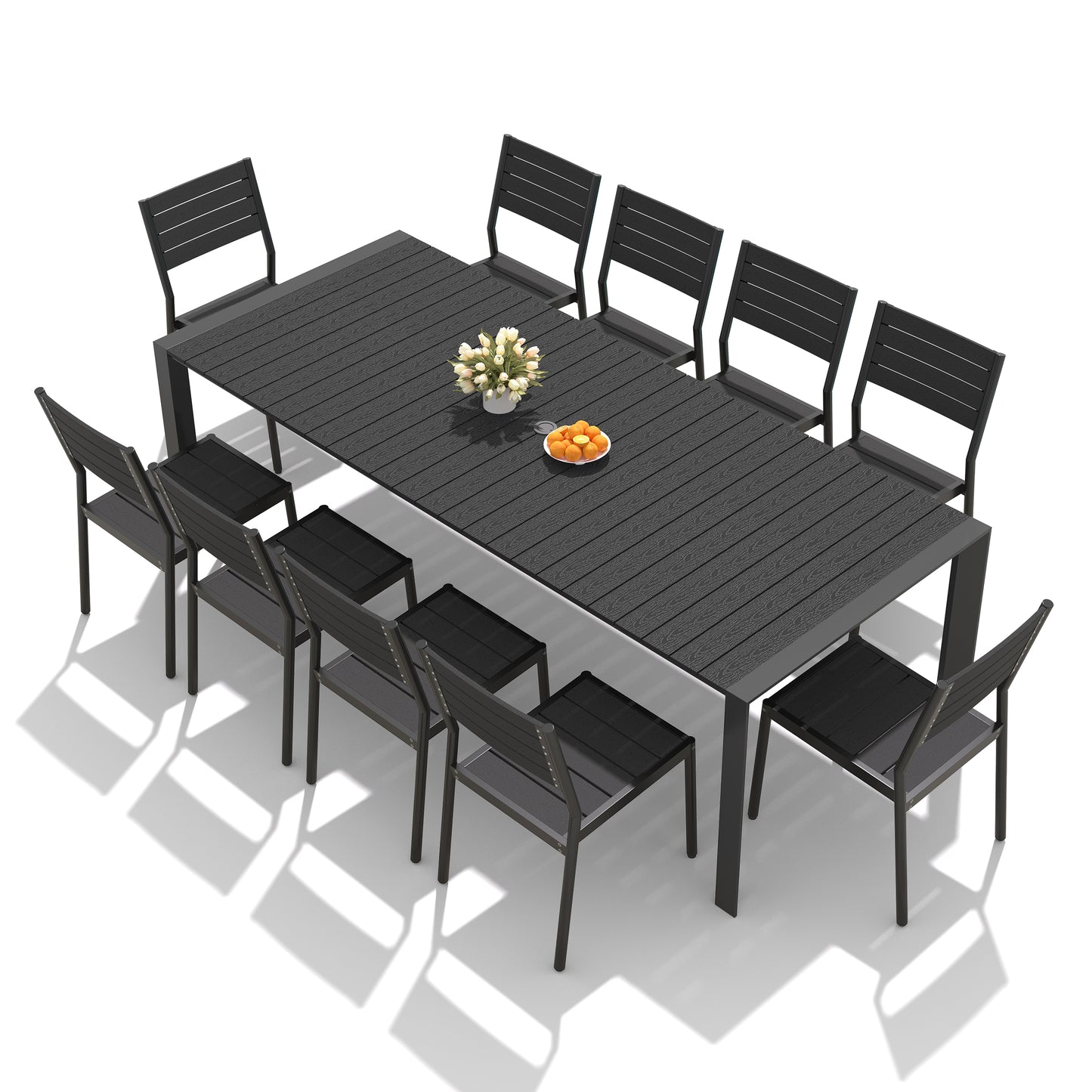 Crestlive Products Rectangular Aluminum Outdoor Dining Table with Umbrella Hole with Outdoor Stackable Dining Chair