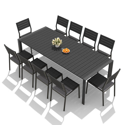 Crestlive Products Rectangular Aluminum Outdoor Dining Table with Umbrella Hole with Outdoor Stackable Dining Chair