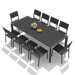 Aluminum Outdoor Dining Set with Umbrella Hole & Stackable Chairs
