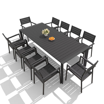 Crestlive Products Rectangular Aluminum Outdoor Dining Table with Umbrella Hole with Outdoor Stackable Dining Chair