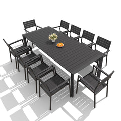 Aluminum Outdoor Dining Set with Umbrella Hole & Stackable Chairs