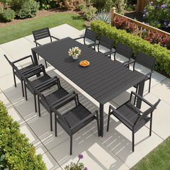 Aluminum Outdoor Dining Set with Umbrella Hole & Stackable Chairs