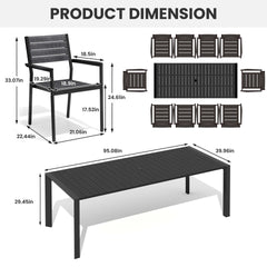 Aluminum Outdoor Dining Set with Umbrella Hole & Stackable Chairs