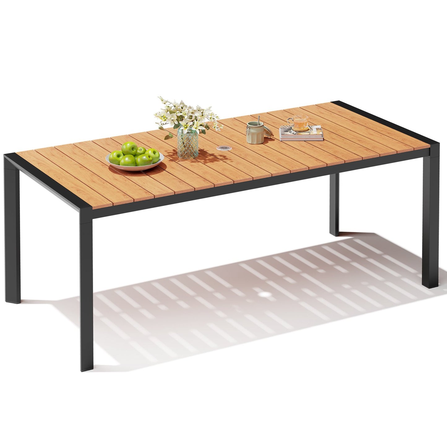 Crestlive Products Patio Dining Table with Umbrella Hole For 6-8 People