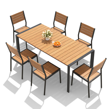 Crestlive Products Rectangular Aluminum Outdoor Dining Table with Umbrella Hole with Outdoor Stackable Dining Chair