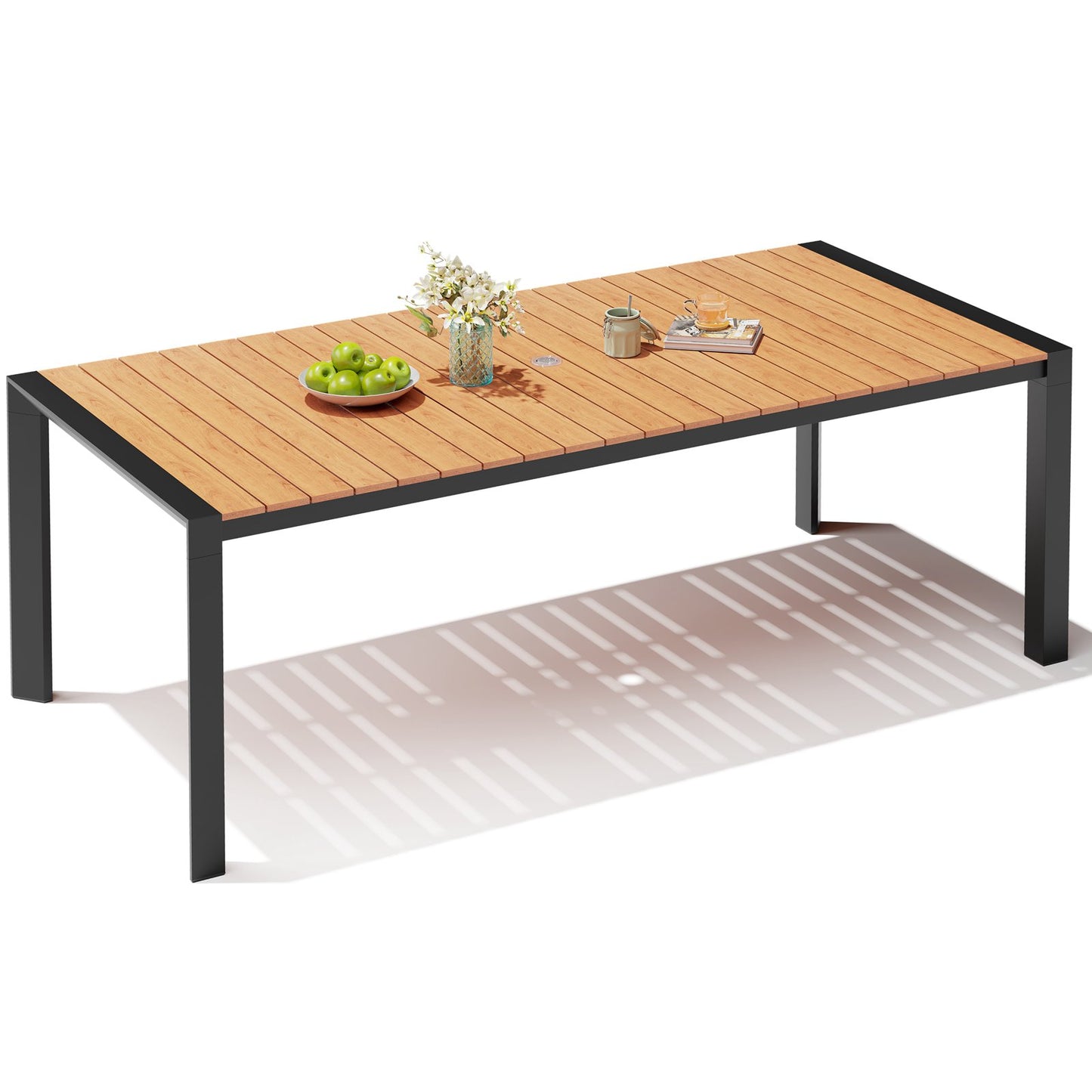 Crestlive Products Patio Dining Table with Umbrella Hole For 6-8 People