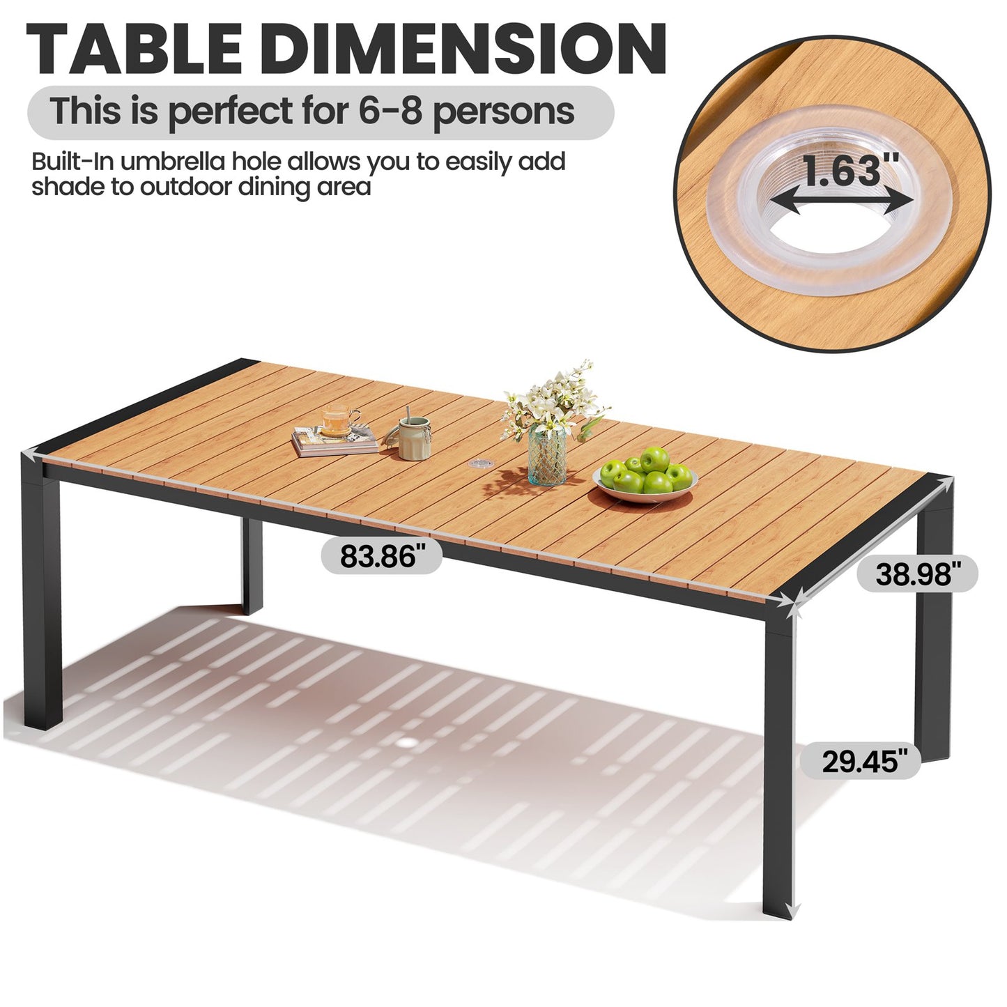 Crestlive Products Outdoor Patio Dining Set Aluminum Table with Umbrella Hole and Rattan Chairs