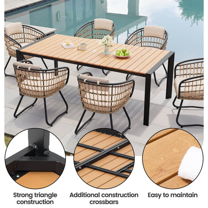 Crestlive Products Outdoor Patio Dining Set Aluminum Table with Umbrella Hole and Rattan Chairs