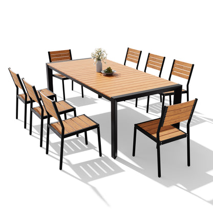 Crestlive Products Rectangular Aluminum Outdoor Dining Table with Umbrella Hole with Outdoor Stackable Dining Chair