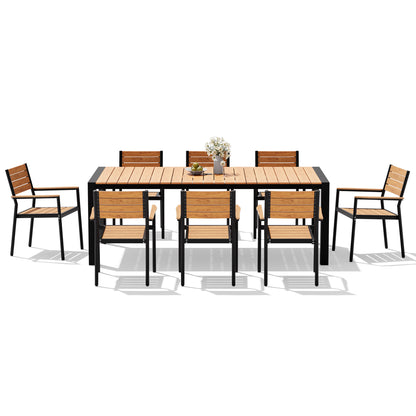 Crestlive Products Rectangular Aluminum Outdoor Dining Table with Umbrella Hole with Outdoor Stackable Dining Chair