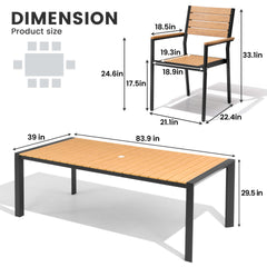 Aluminum Outdoor Dining Set with Umbrella Hole & Stackable Chairs