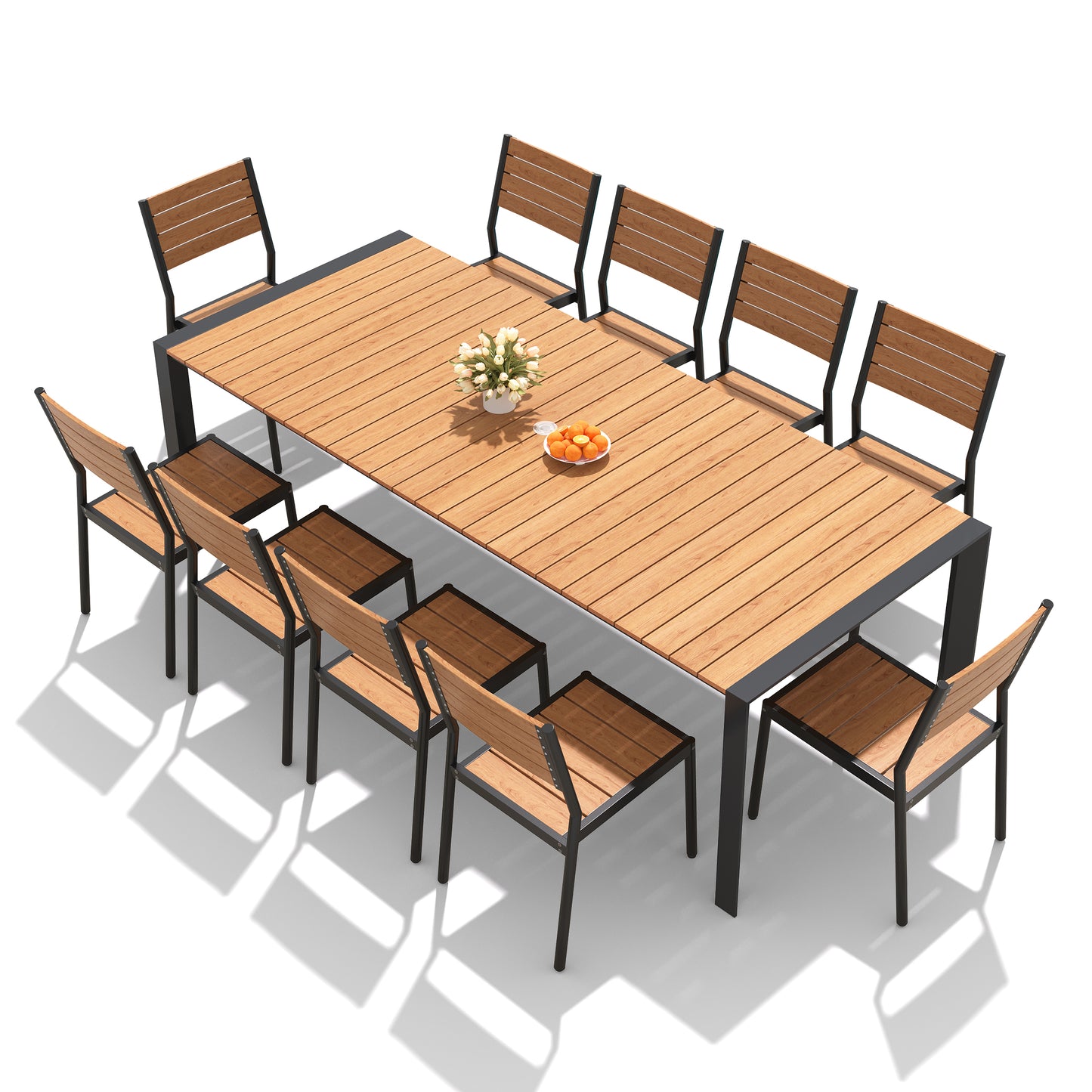 Crestlive Products Rectangular Aluminum Outdoor Dining Table with Umbrella Hole with Outdoor Stackable Dining Chair