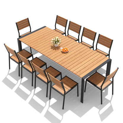 Crestlive Products Rectangular Aluminum Outdoor Dining Table with Umbrella Hole with Outdoor Stackable Dining Chair