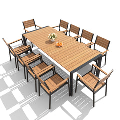 Aluminum Outdoor Dining Set with Umbrella Hole & Stackable Chairs