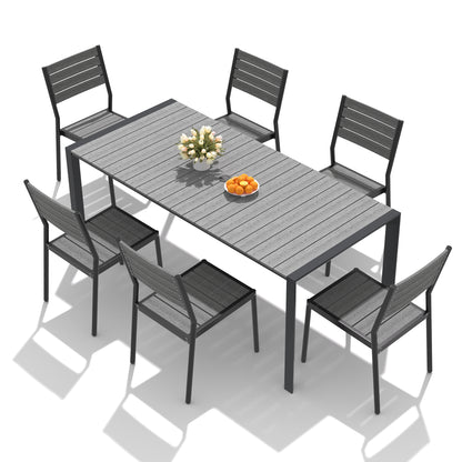 Crestlive Products Rectangular Aluminum Outdoor Dining Table with Umbrella Hole with Outdoor Stackable Dining Chair