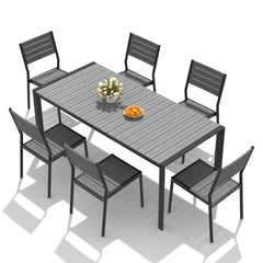 Aluminum Outdoor Dining Set with Umbrella Hole & Stackable Chairs