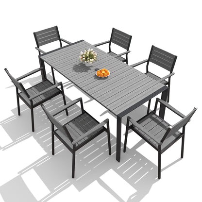 Crestlive Products Rectangular Aluminum Outdoor Dining Table with Umbrella Hole with Outdoor Stackable Dining Chair