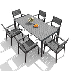 Aluminum Outdoor Dining Set with Umbrella Hole & Stackable Chairs