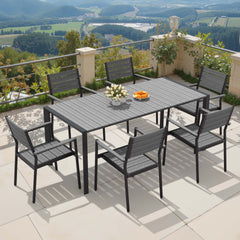 Aluminum Outdoor Dining Set with Umbrella Hole & Stackable Chairs