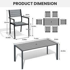 Aluminum Outdoor Dining Set with Umbrella Hole & Stackable Chairs