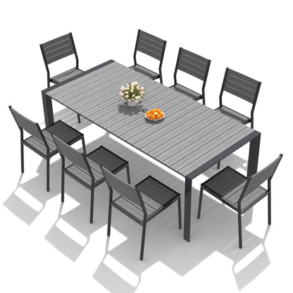 Crestlive Products Rectangular Aluminum Outdoor Dining Table with Umbrella Hole with Outdoor Stackable Dining Chair