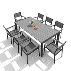Aluminum Outdoor Dining Set with Umbrella Hole & Stackable Chairs