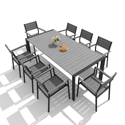 Crestlive Products Rectangular Aluminum Outdoor Dining Table with Umbrella Hole with Outdoor Stackable Dining Chair