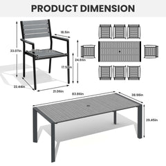 Aluminum Outdoor Dining Set with Umbrella Hole & Stackable Chairs
