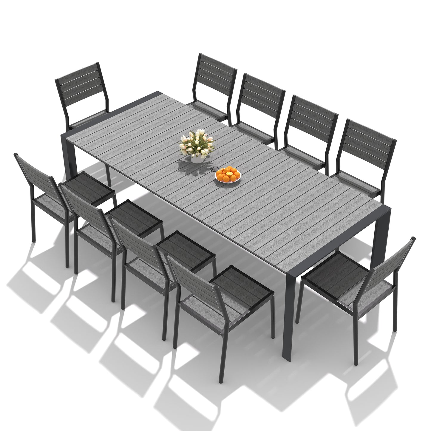 Crestlive Products Rectangular Aluminum Outdoor Dining Table with Umbrella Hole with Outdoor Stackable Dining Chair