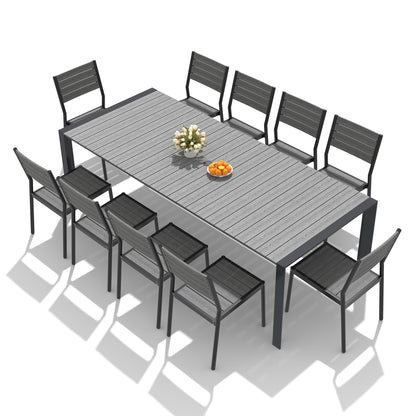 Crestlive Products Rectangular Aluminum Outdoor Dining Table with Umbrella Hole with Outdoor Stackable Dining Chair