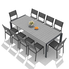 Aluminum Outdoor Dining Set with Umbrella Hole & Stackable Chairs