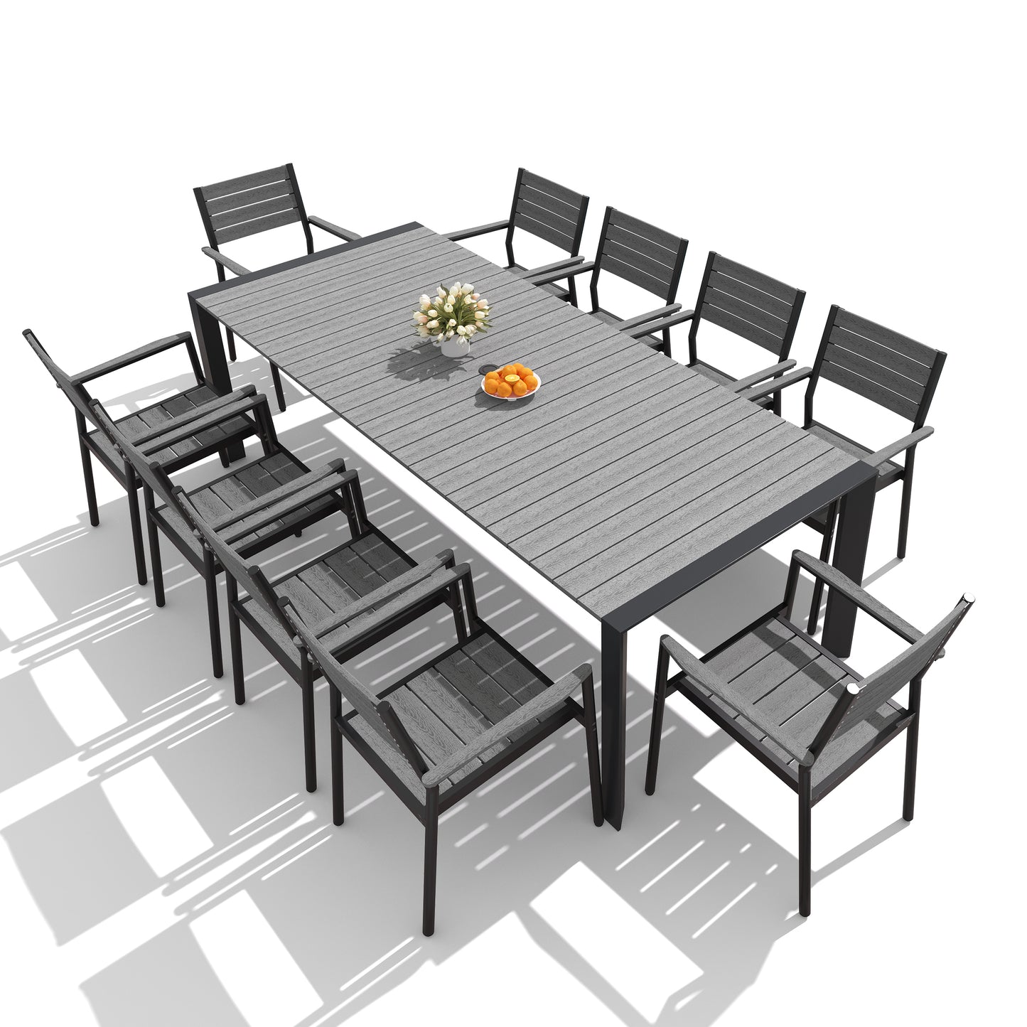 Crestlive Products Rectangular Aluminum Outdoor Dining Table with Umbrella Hole with Outdoor Stackable Dining Chair
