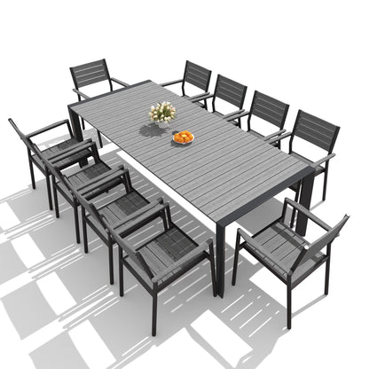 Crestlive Products Rectangular Aluminum Outdoor Dining Table with Umbrella Hole with Outdoor Stackable Dining Chair