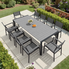 Aluminum Outdoor Dining Set with Umbrella Hole & Stackable Chairs