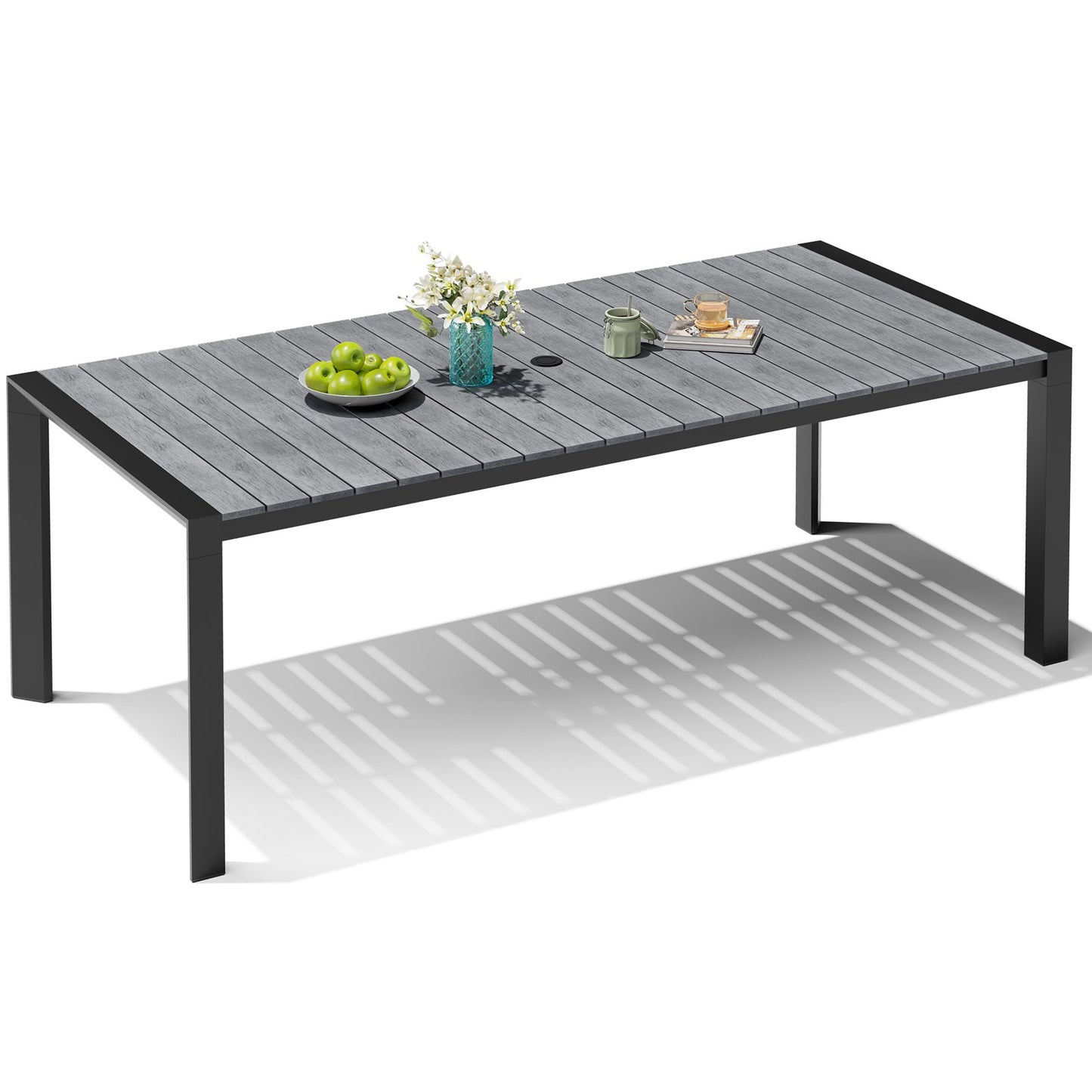 Crestlive Products Patio Dining Table with Umbrella Hole For 6-8 People