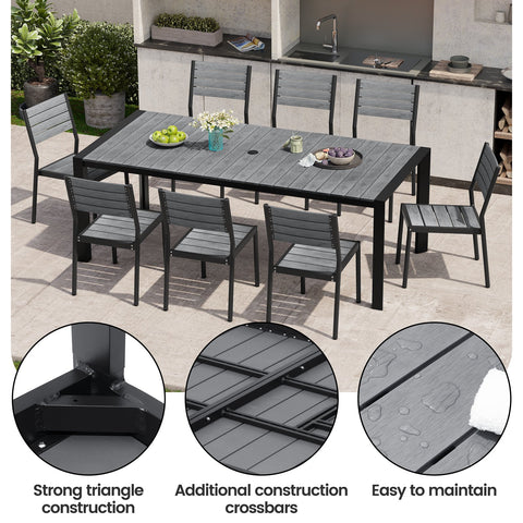 Crestlive Products 84 x 39 in. Rectangular Aluminum Outdoor Dining Table with Umbrella Hole