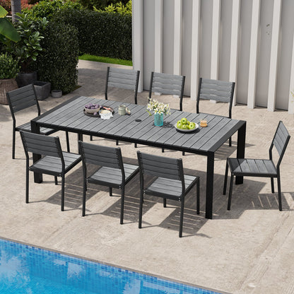 Crestlive Products 84 x 39 in. Rectangular Aluminum Outdoor Dining Table with Umbrella Hole