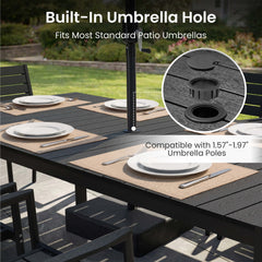 Aluminum Outdoor Dining Set with Umbrella Hole & Stackable Chairs