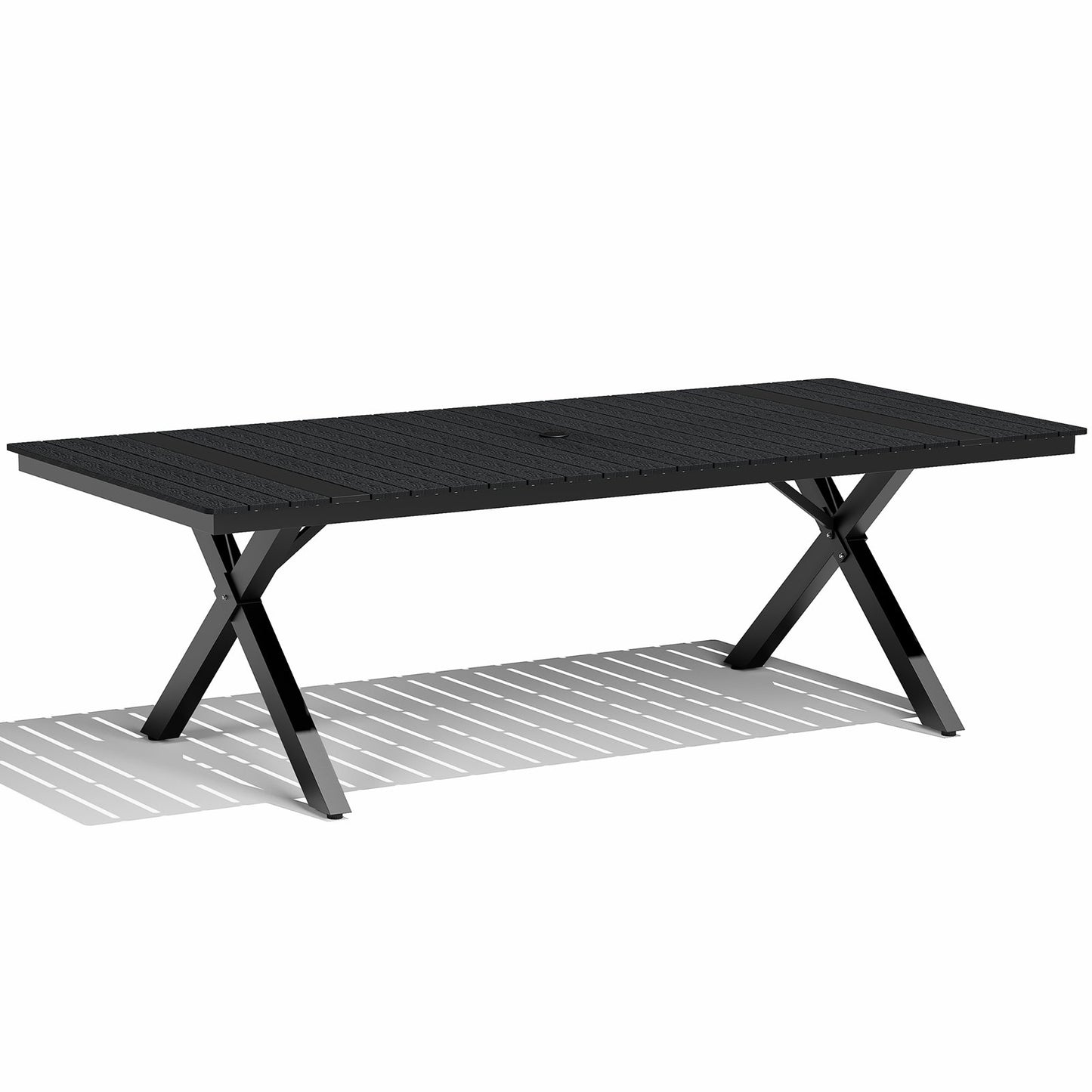 Crestlive Products Outdoor Aluminum Patio Dining Table for 6-12 with Umbrella Hole Waterproof Wood-Like Tabletop