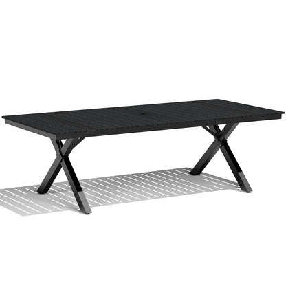 Crestlive Products Outdoor Aluminum Patio Dining Table for 6-12 with Umbrella Hole Waterproof Wood-Like Tabletop