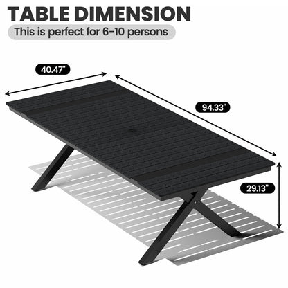 Crestlive Products Patio Dining Table with Umbrella Hole For 6-8 People