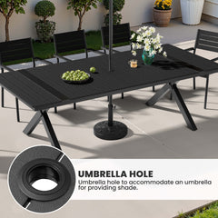 Aluminum Dining Set with Umbrella Hole & Stackable Chairs