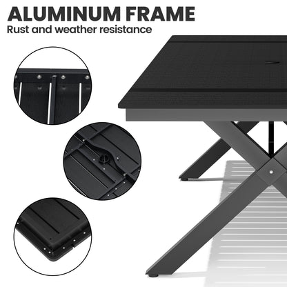 Crestlive Products Aluminum Outdoor Dining Table with Umbrella Hole and Stackable Chairs