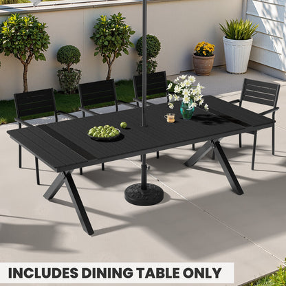 Crestlive Products Outdoor Aluminum Patio Dining Table for 6-12 with Umbrella Hole Waterproof Wood-Like Tabletop